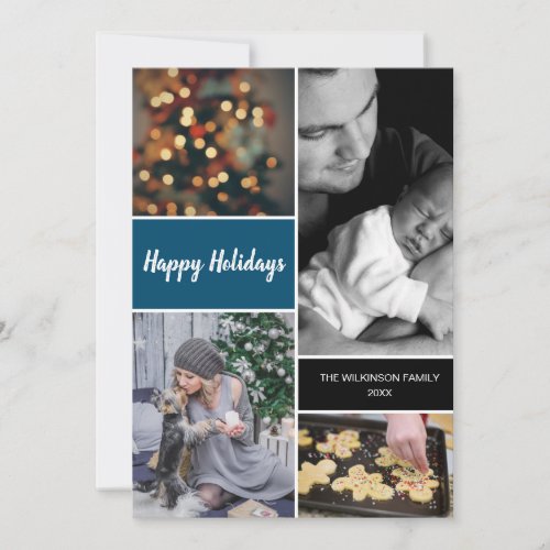 Blue Vertical Christmas Photo Collage Holiday Card