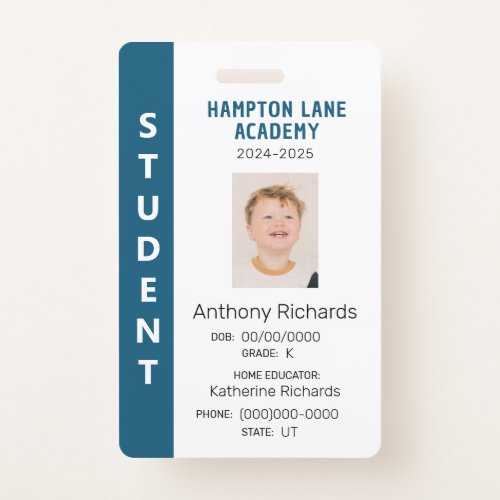 Blue Vertical Stripe Homeschool Student ID Badge