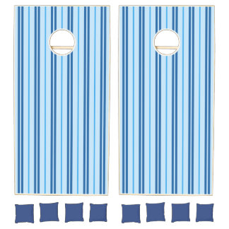 Blue Vertical Striped Mixed Width Cornhole Set