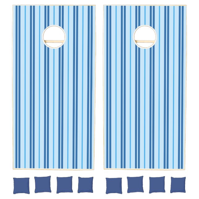Blue Vertical Striped Mixed Width Cornhole Set (Set)