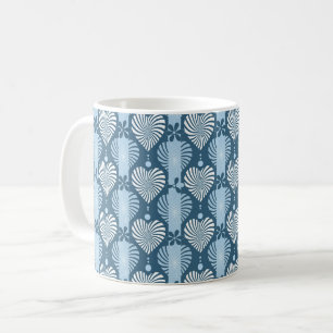Blue vertical striped pattern with retro heart and coffee mug