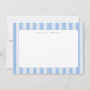 Blue Vertical Stripes Coastal Monogram Note Card
