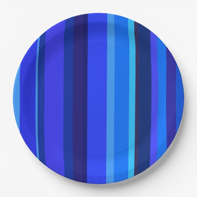 Blue vertical stripes paper plates (Front)