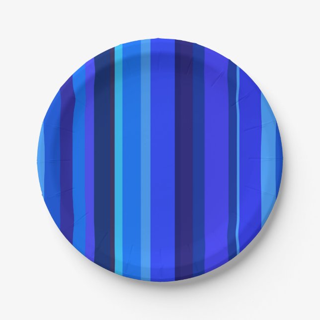 Blue vertical stripes paper plates (Front)