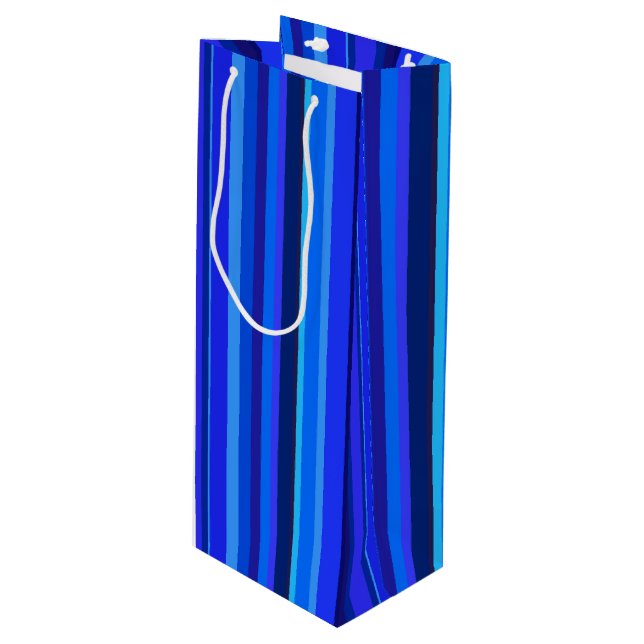 Blue vertical stripes wine gift bag (Front Angled)
