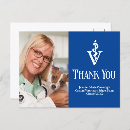 Blue Veterinarian Photo Custom Thank You Postcard