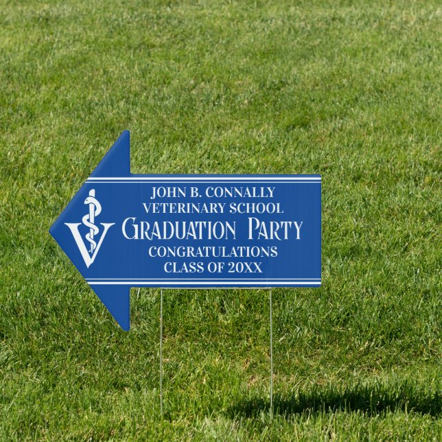 Blue Veterinary School Graduation Arrow Yard Sign (Insitu)