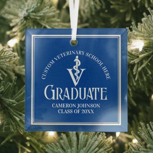 Blue Veterinary School Graduation Christmas Glass Ornament