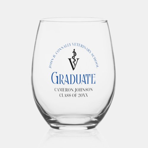 Blue Veterinary School Graduation Custom Stemless Wine Glass