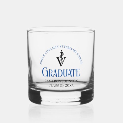 Blue Veterinary School Graduation Custom Whiskey Glass