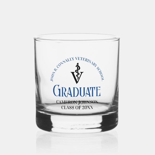 Blue Veterinary School Graduation Custom Whiskey Glass (Front)