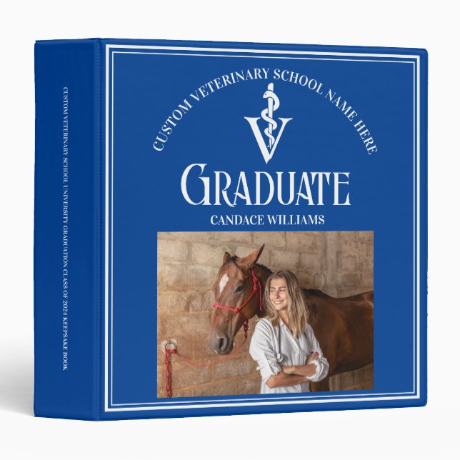 Blue Veterinary School Graduation Photo Album 3 Ring Binder (Front/Spine)