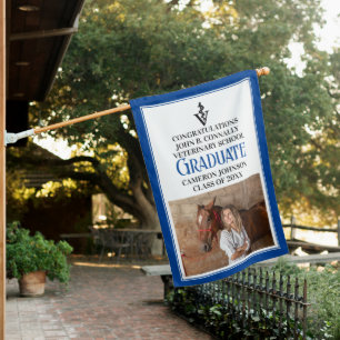 Blue Veterinary School Photo Graduation Party House Flag