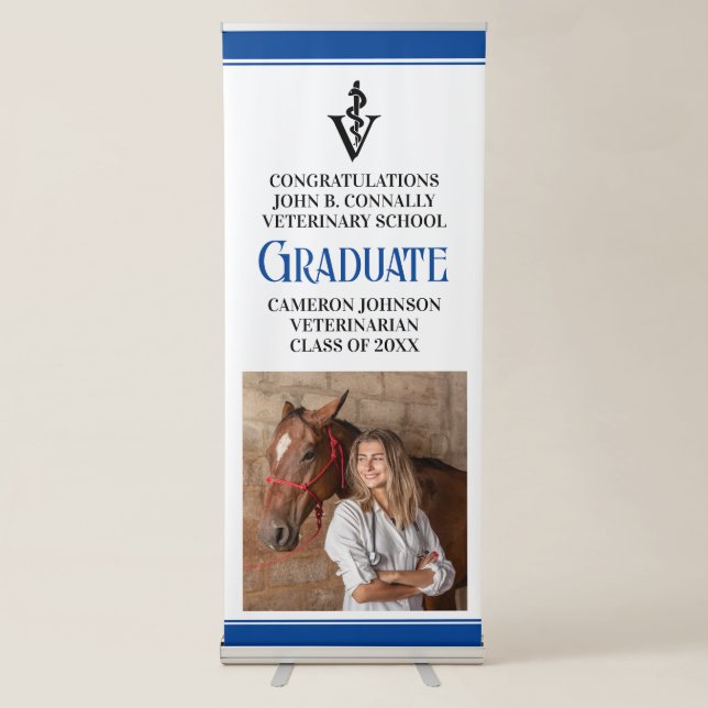 Blue Veterinary School Photo Graduation Party Retractable Banner (Front)