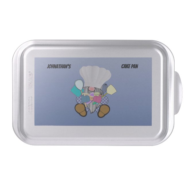 Blue Vibrant Gnome Baker Cake Pan (Front)