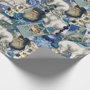 Blue Victorian Christmas Collage Wrapping Paper