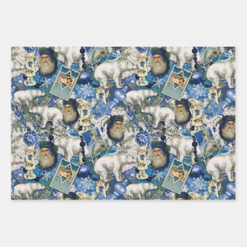 Blue Victorian Christmas Collage  Wrapping Paper Sheets
