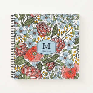 Blue Victorian Floral Monogram Notebook