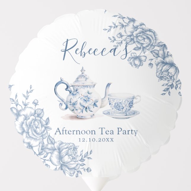 Blue Victorian Garden Bridal Shower Tea Balloon (Front)
