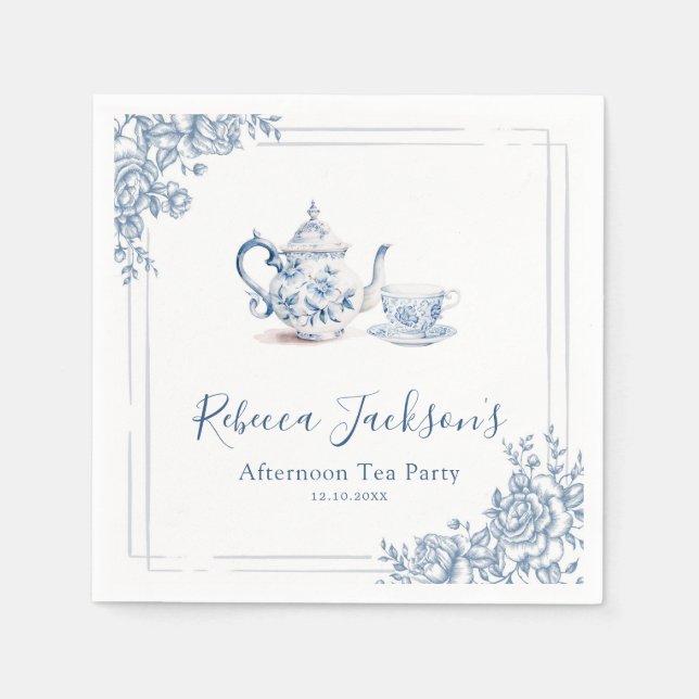 Blue Victorian Garden Bridal Tea Paper Napkin (Front)