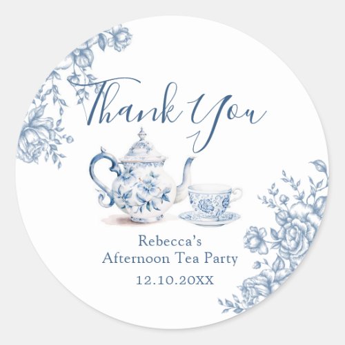 Blue Victorian Garden Bridal Tea Thank You Classic Round Sticker