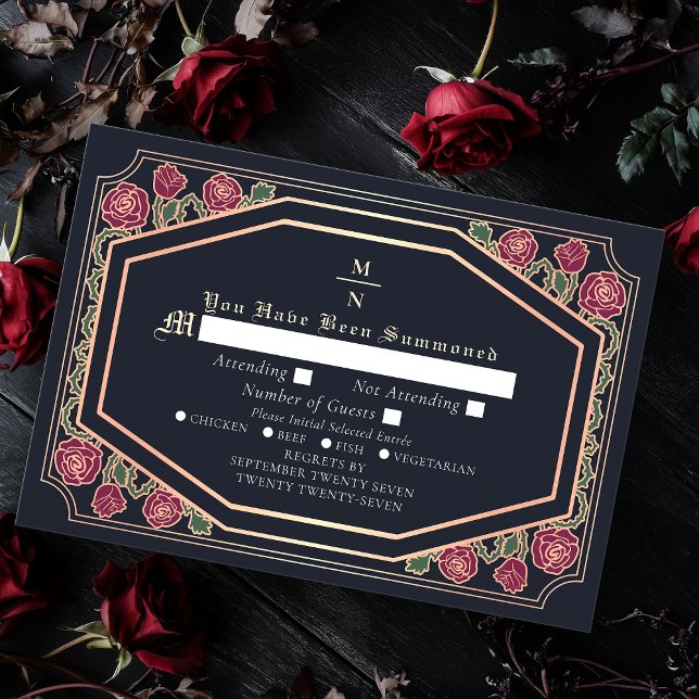 Blue Victorian Gothic Roses & Thorns Wedding RSVP  Enclosure Card (Creator Uploaded)