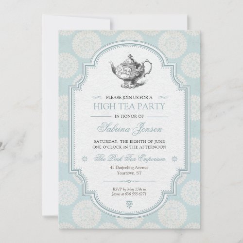 Blue Victorian High Tea Party Invitation