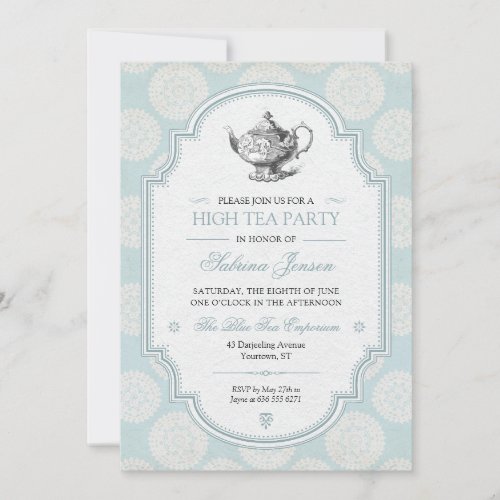 Blue Victorian High Tea Party Invitation