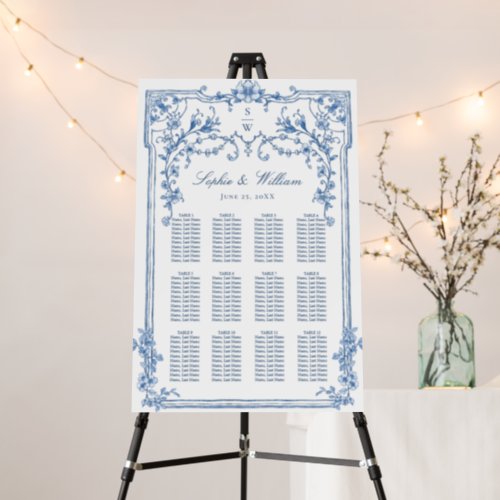 Blue Victorian Ornate 12 Tables SEATING CHART Foam Board