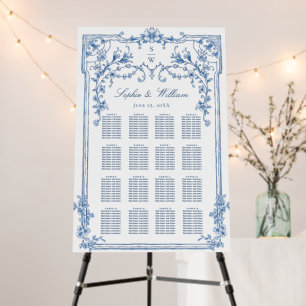 Blue Victorian Ornate 16 Tables SEATING CHART Foam Board