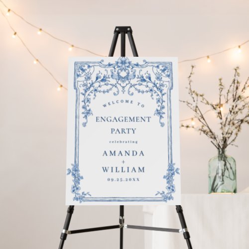 Blue Victorian Ornate Engagement Party WELCOME Foam Board