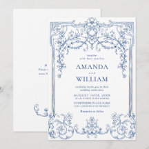 Blue Victorian Ornate Grace Floral Frame Wedding