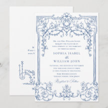 Blue Victorian Ornate Grace Floral Frame Wedding