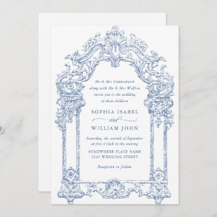 Blue Victorian Ornate Grace Floral Frame Wedding Invitation