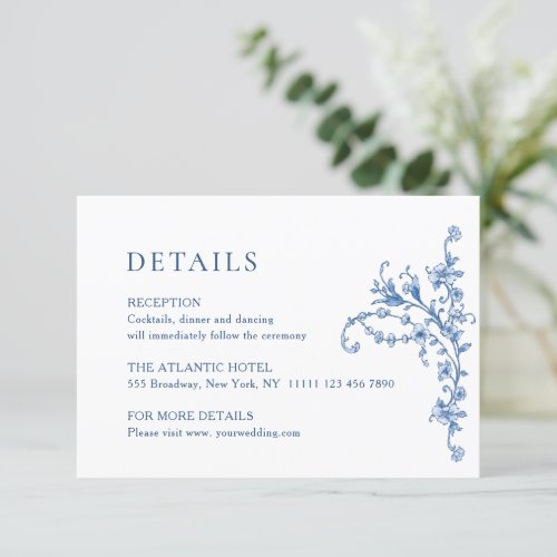 Blue Victorian Ornate Grace Floral Wedding Details Enclosure Card