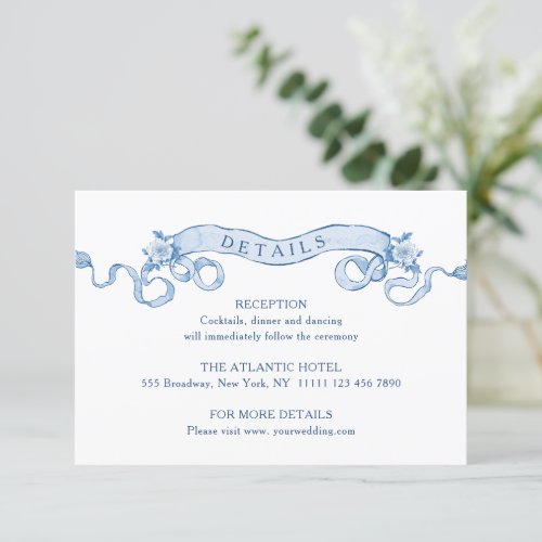 Blue Victorian Ornate Grace Floral Wedding Details Enclosure Card