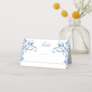 Blue Victorian Ornate Grace Floral Wedding Place Card