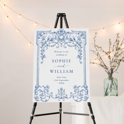 Blue Victorian Ornate Grace Floral Wedding WELCOME Foam Board