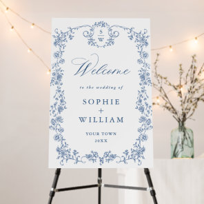 Blue Victorian Ornate Grace Floral Wedding WELCOME Foam Board