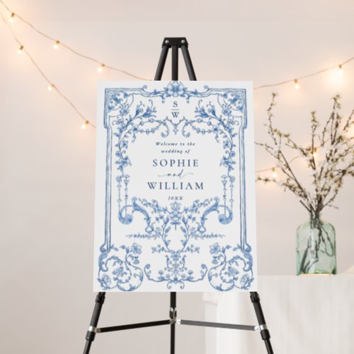 Blue Victorian Ornate Grace Floral Wedding WELCOME Foam Board