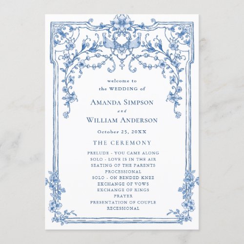 Blue Victorian Ornate Grace Wedding Ceremony Program