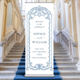 Blue Victorian Ornate Grace Wedding Welcome Retractable Banner