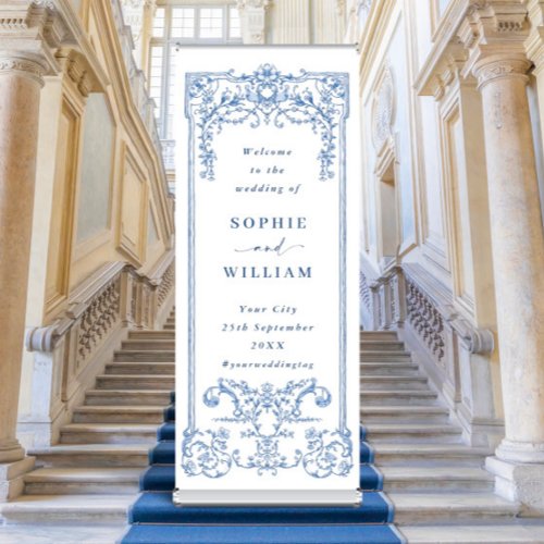 Blue Victorian Ornate Grace Wedding Welcome Retractable Banner