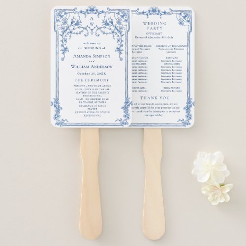 Blue Victorian Ornate Wedding Ceremony Program Hand Fan