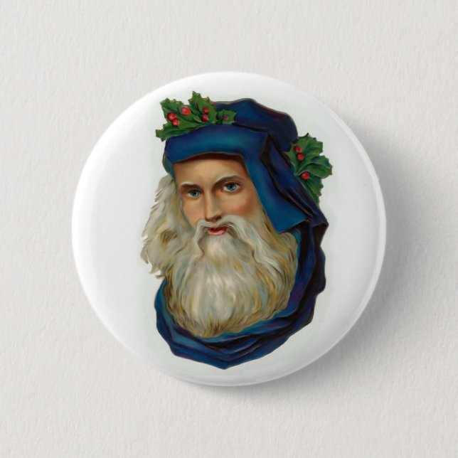Blue Victorian Santa Button (Front)