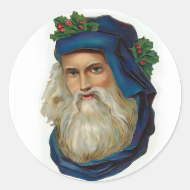 Blue Victorian Santa Classic Round Sticker (Front)