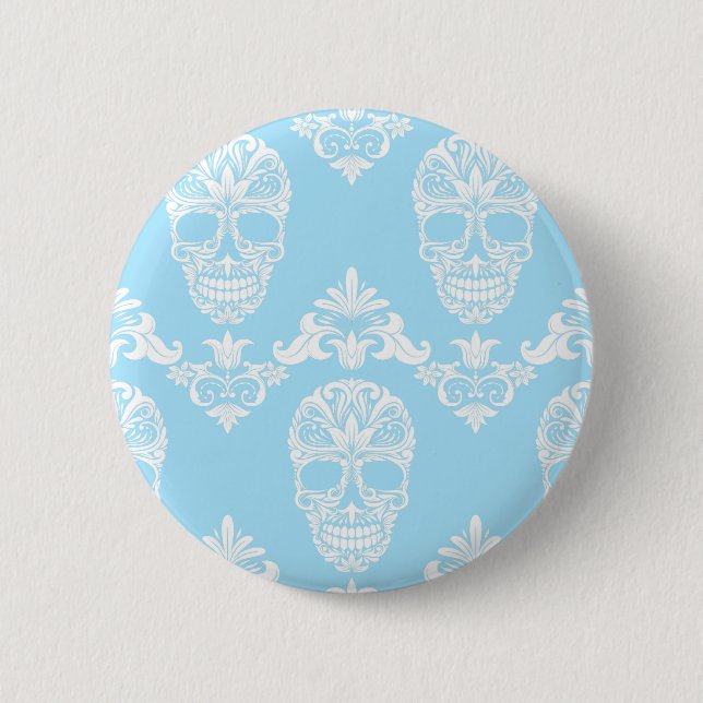 blue victorian skulls button (Front)