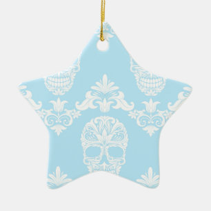 blue victorian skulls ceramic ornament