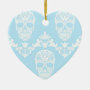 blue victorian skulls ceramic ornament