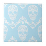 blue victorian skulls ceramic tile